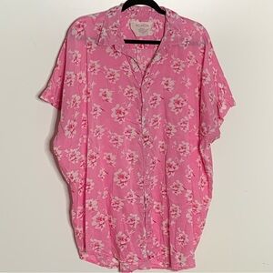 Acacia Swimwear White Pink Floral Button Down Shirt Mombasa XL Short Sleeve